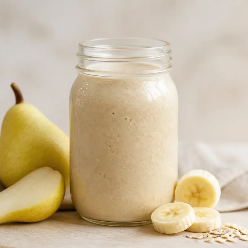 Smoothie de desayuno con plátano, pera y avena