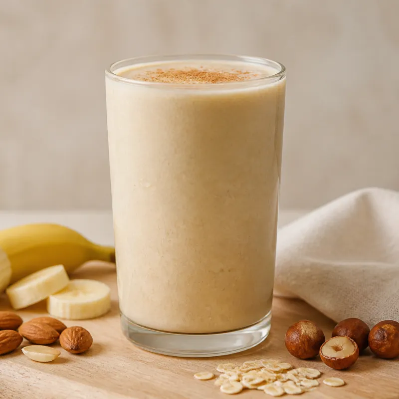 Smoothie de desayuno con almendras y avellanas