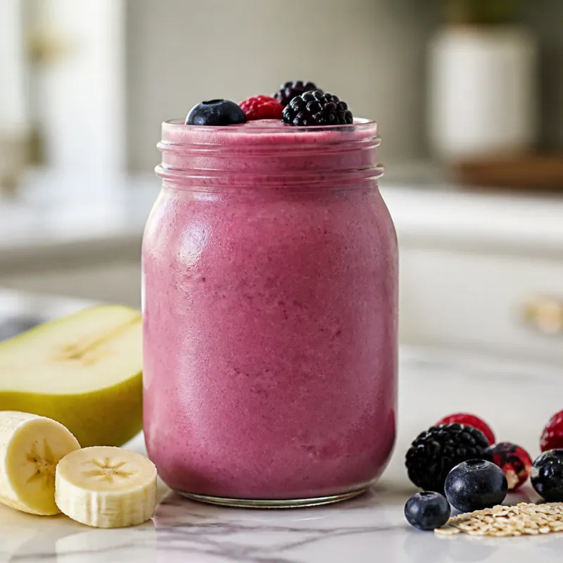 Smoothie de desayuno con frutos rojos congelados