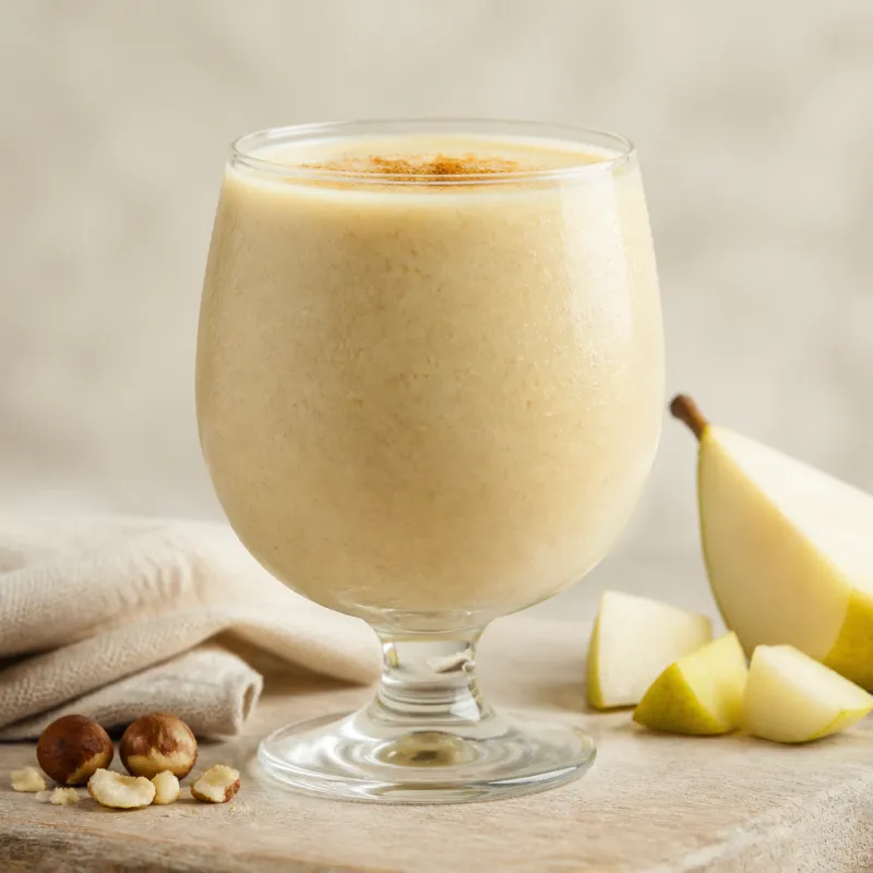 Smoothie de desayuno con pera, avellanas y canela