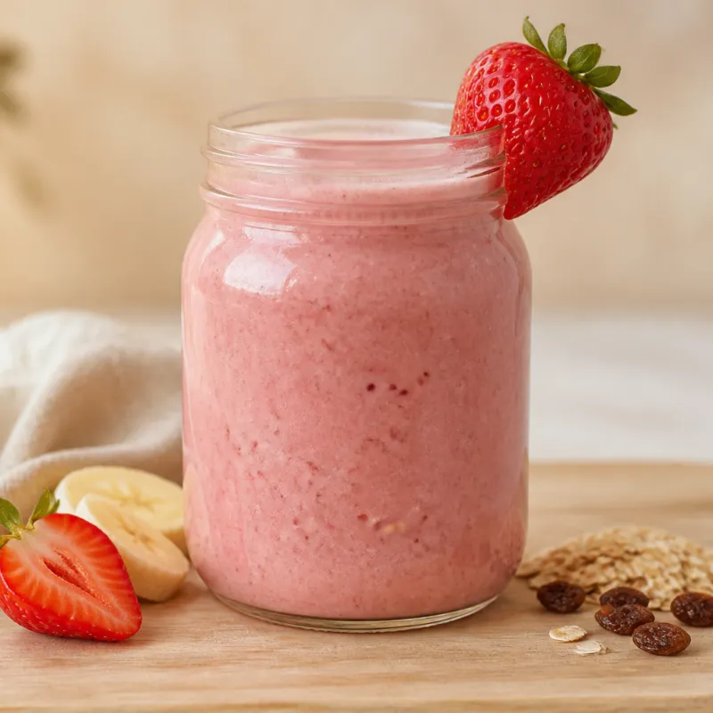 Smoothie de desayuno con fresas y pasas sultanas