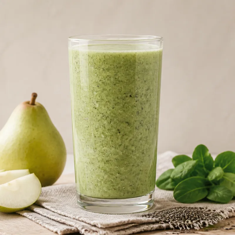 Smoothie verde de chía con pera y canónigos