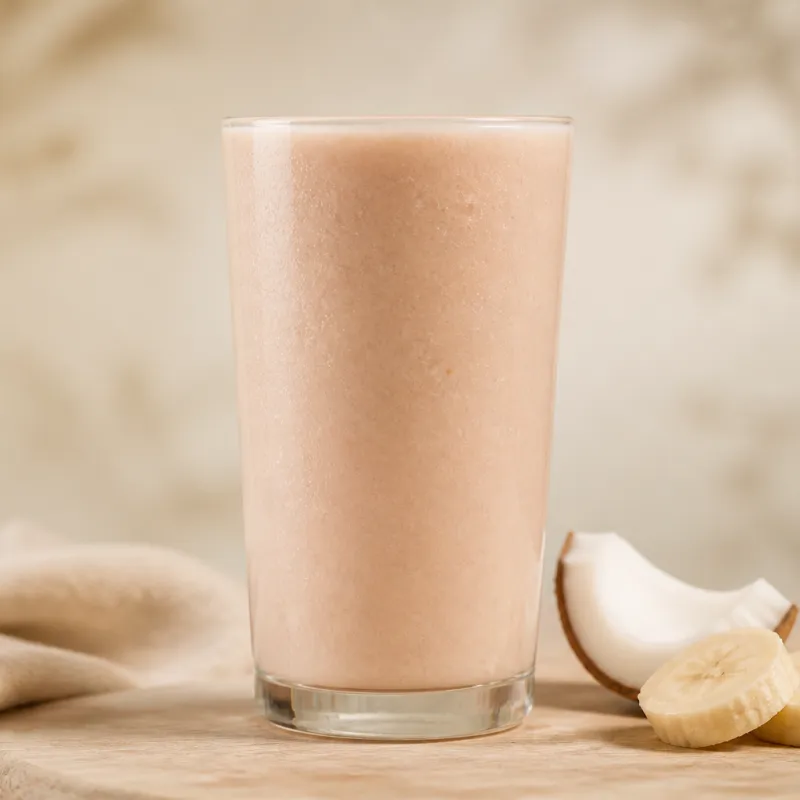 Smoothie de coco y plátano con infusión de frutas