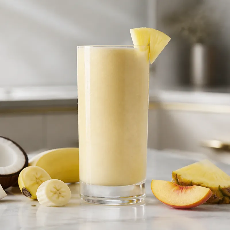 Coconut Banana Smoothie with Pineapple and Peach