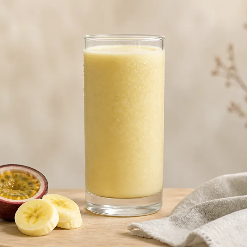Smoothie de coco y plátano con yogur y maracuyá