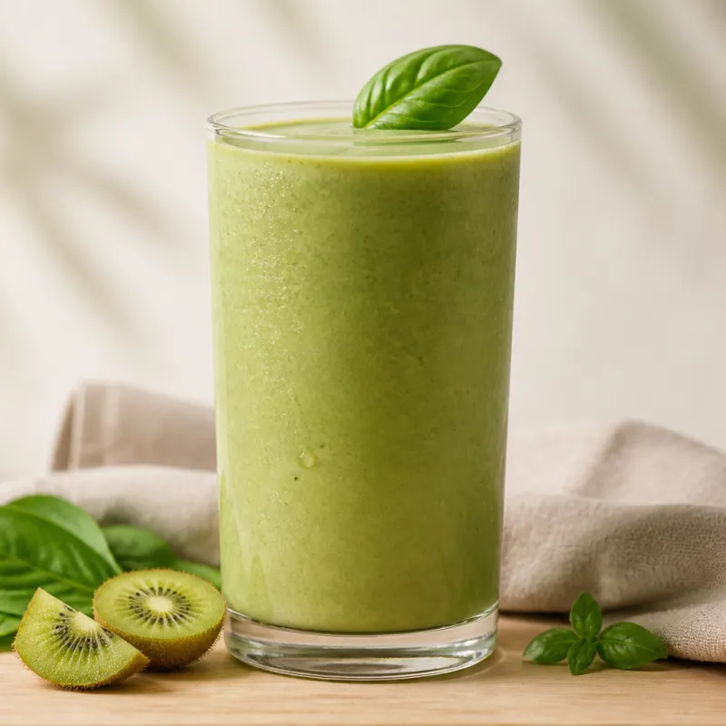 Smoothie de coco y kiwi con albahaca