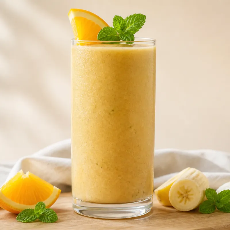 Smoothie de coco y naranja con menta