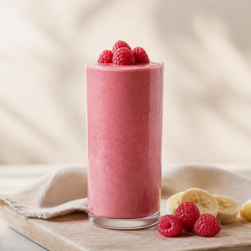 Smoothie de frambuesa y plátano con té verde