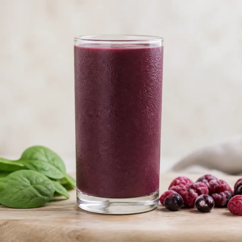 Smoothie helado de frutos rojos y espinacas