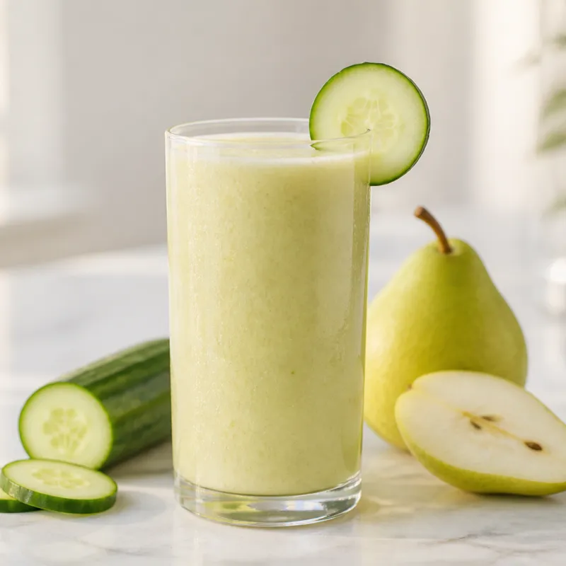 Smoothie de pepino y pera con infusión de frutas