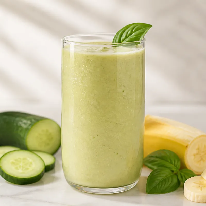 Smoothie de pepino con plátano y albahaca
