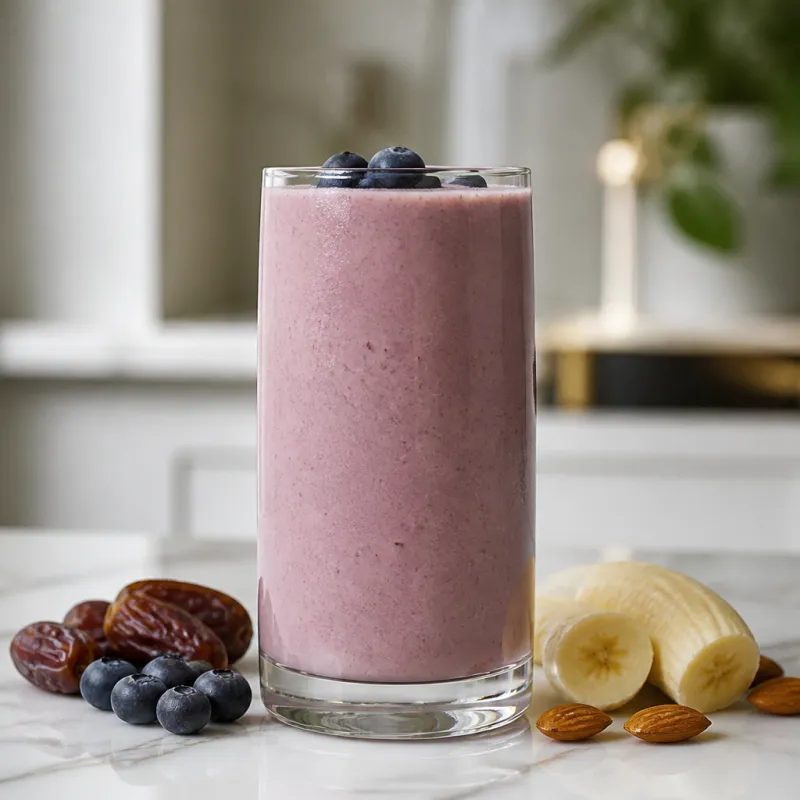 Smoothie de dátiles y bebida de almendra con yogur