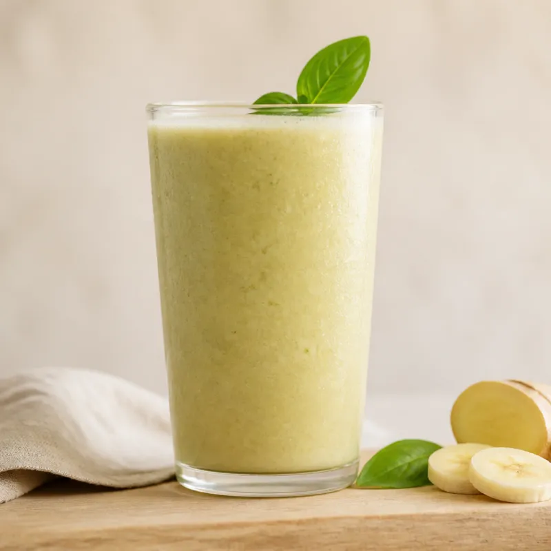 Smoothie de jengibre y plátano con albahaca