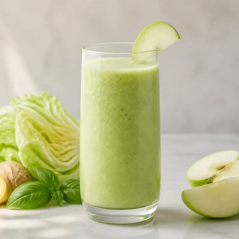 Smoothie de jengibre y lechuga iceberg con albahaca