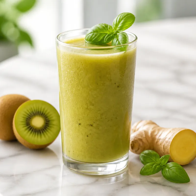 Smoothie de jengibre y kiwi con albahaca