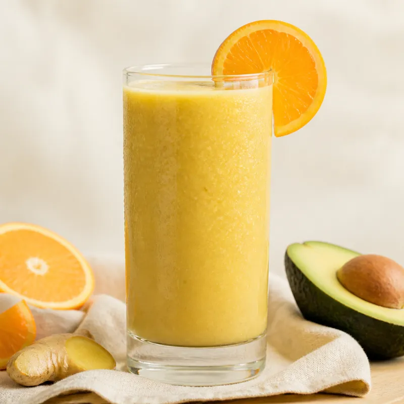 Smoothie de jengibre y naranja con aguacate