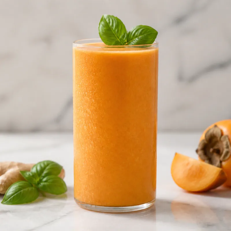 Smoothie de jengibre y caqui con albahaca