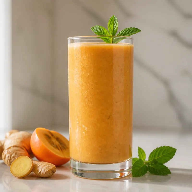 Smoothie de jengibre y caqui con menta fresca