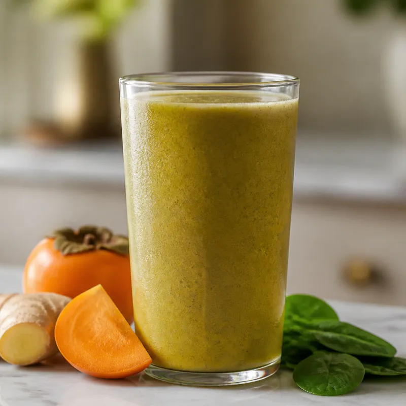 Smoothie de jengibre y caqui con espinacas