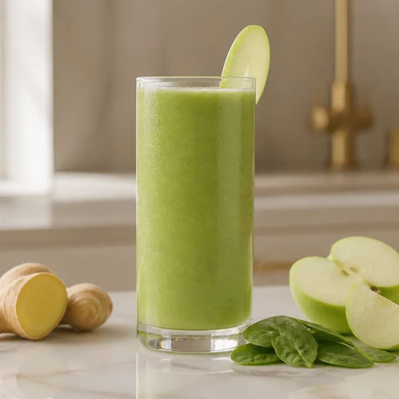 Smoothie de jengibre y espinacas con manzana verde