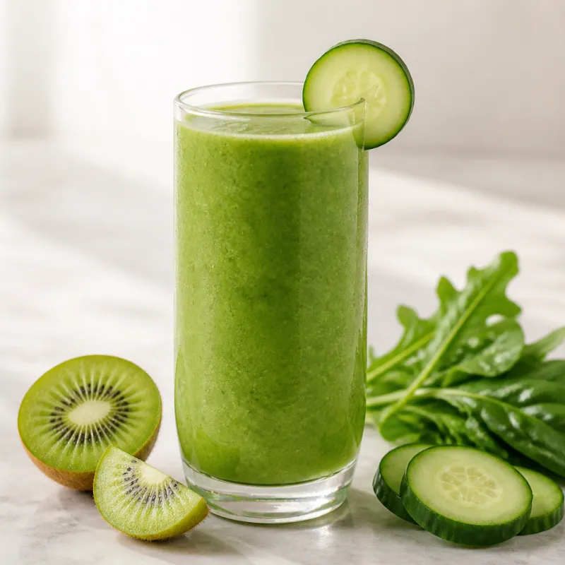 Smoothie de kiwi y diente de león con pepino