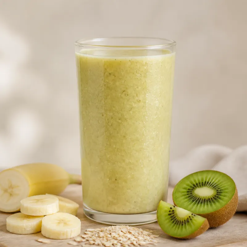 Smoothie de kiwi y avena con té de frutas