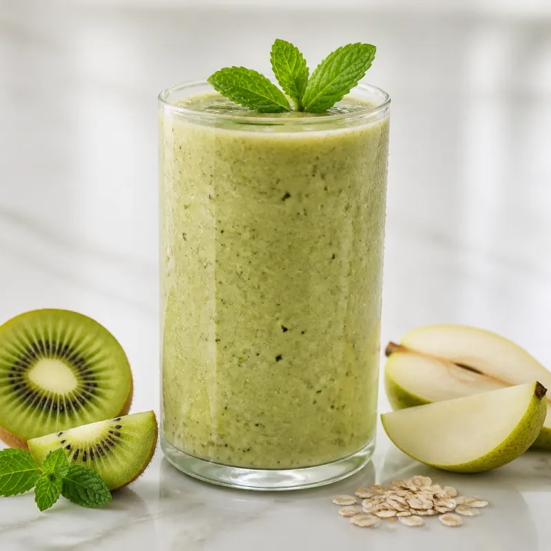 Smoothie de kiwi y avena con té de menta