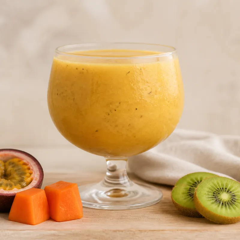 Smoothie de kiwi y papaya con maracuyá