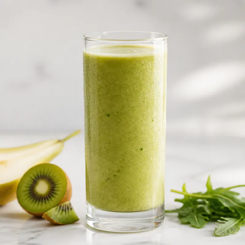 Smoothie de kiwi y pera con leche de almendras y rúcula