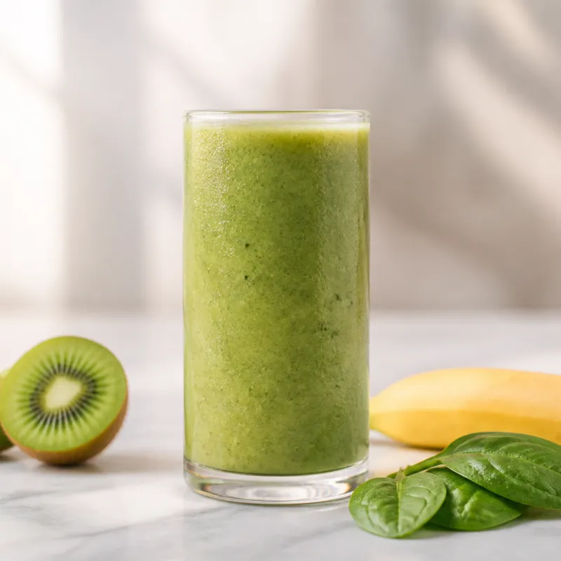 Smoothie de kiwi y espinacas con infusión de frutas