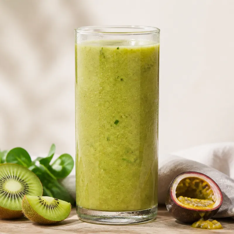 Kiwi Smoothie with Lamb's Lettuce, Passion Fruit and Fruit Tea