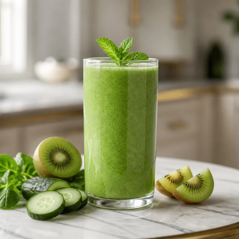 Smoothie de canónigos y kiwi con té de menta