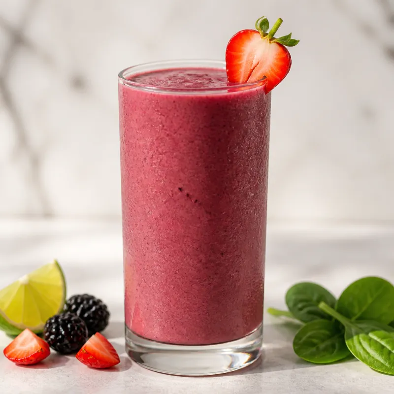 Smoothie de lima y moras con fresas