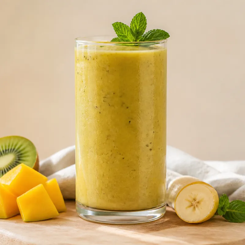Smoothie de mango y kiwi con menta fresca