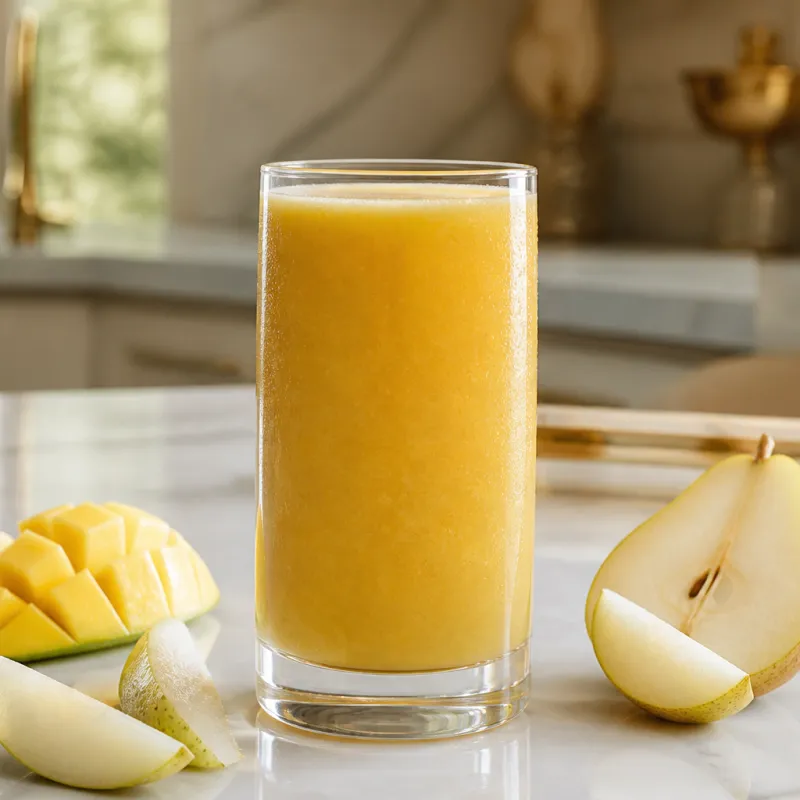 Smoothie de mango y pera con agua de coco