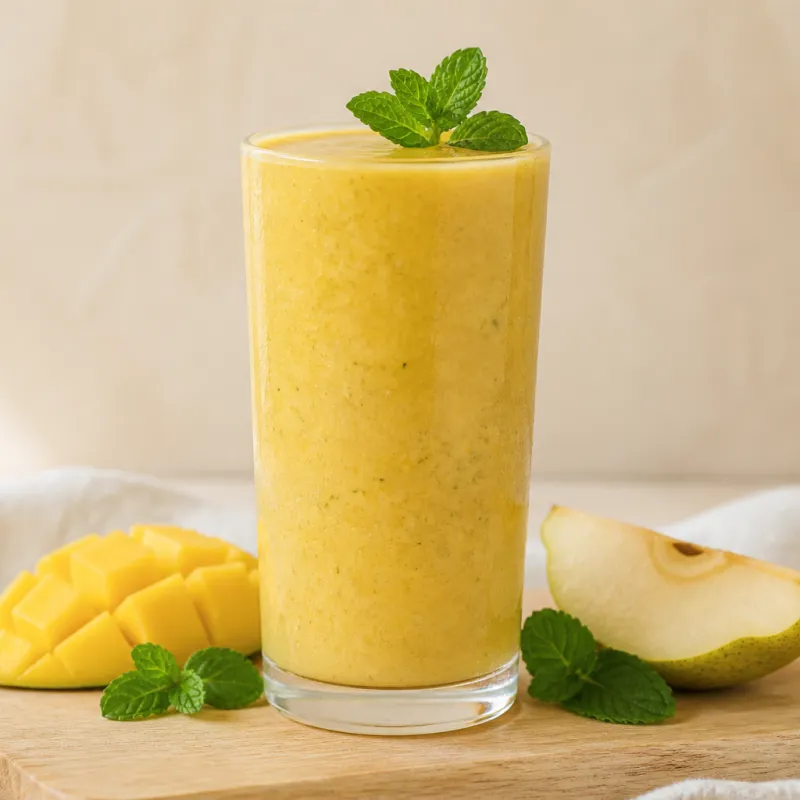 Smoothie de mango y pera con menta fresca