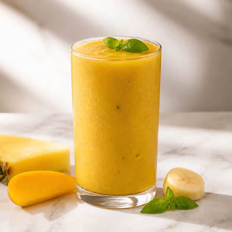 Smoothie de mango y piña con albahaca