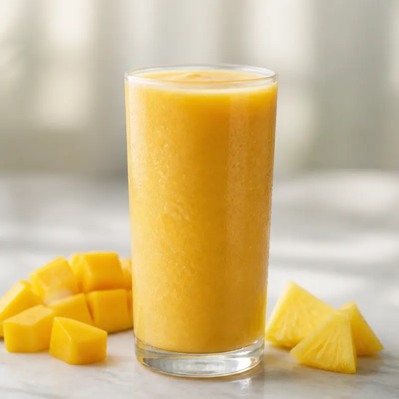 Smoothie de mango y piña con infusión de hinojo