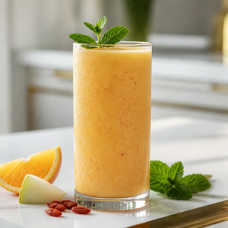 Smoothie de naranja y menta con bayas de goji