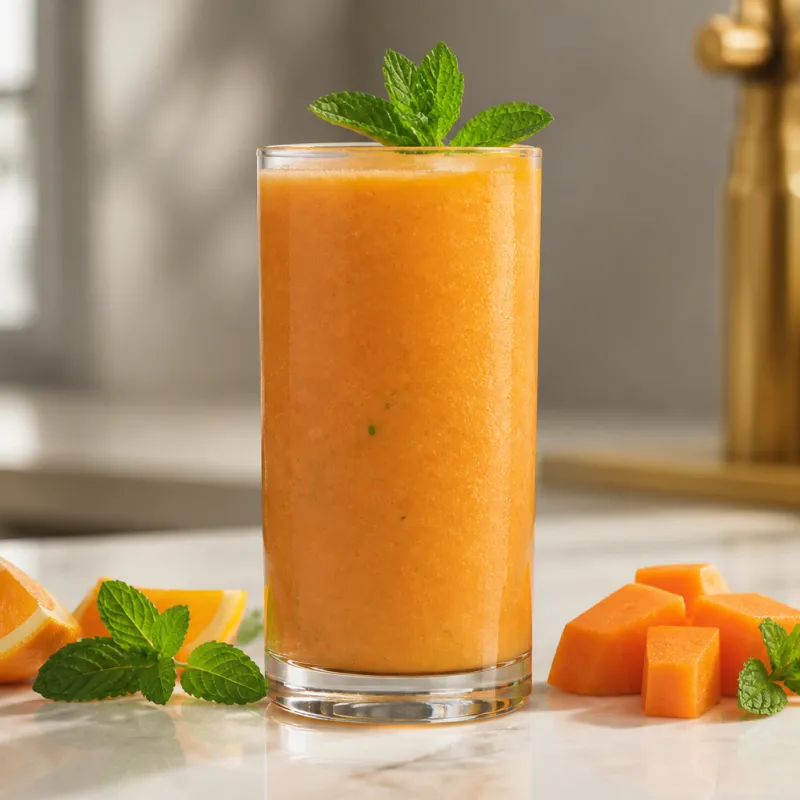 Smoothie de naranja y papaya con menta
