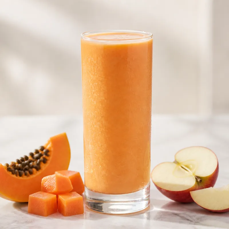 Smoothie de papaya y manzana con agua de coco, con tres ingredientes