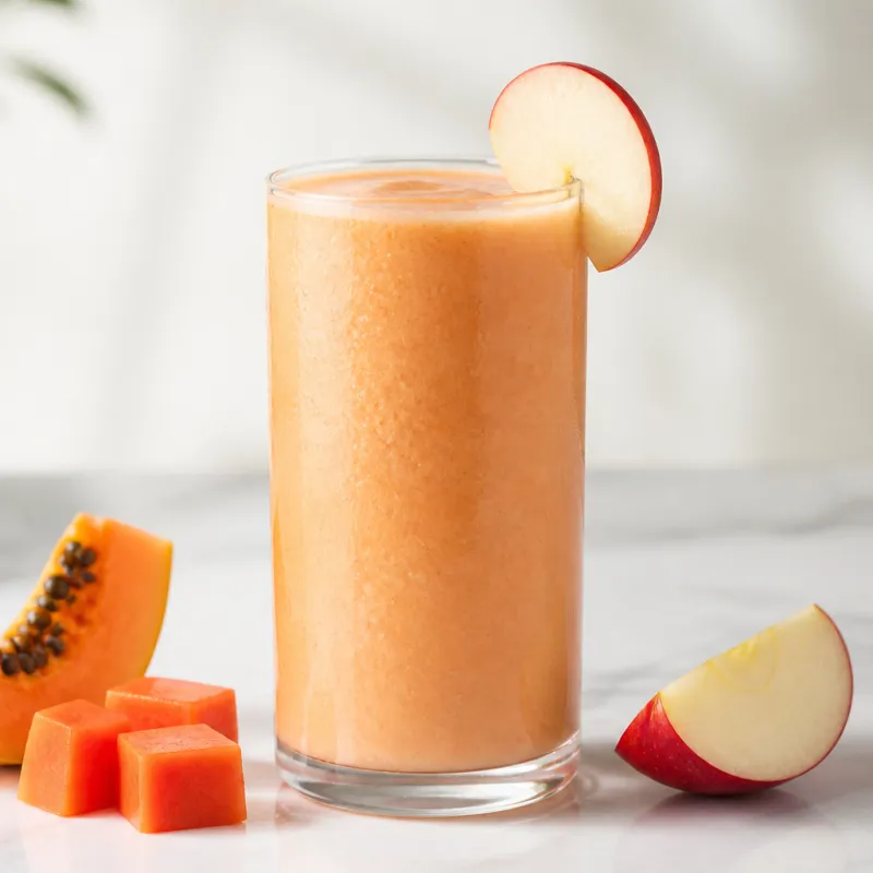 Smoothie de papaya y manzana roja con agua de coco