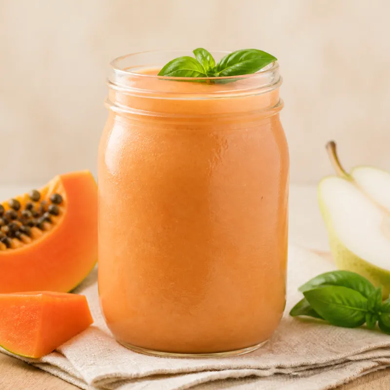 Smoothie de papaya y albahaca en tarro