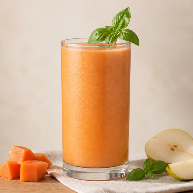 Papaya Basil Smoothie with Pear and Fruit Tea