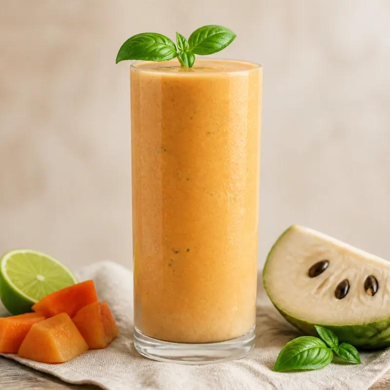 Smoothie de papaya y chirimoya con albahaca