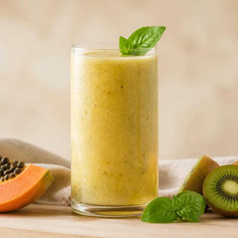 Smoothie de papaya y kiwi con albahaca