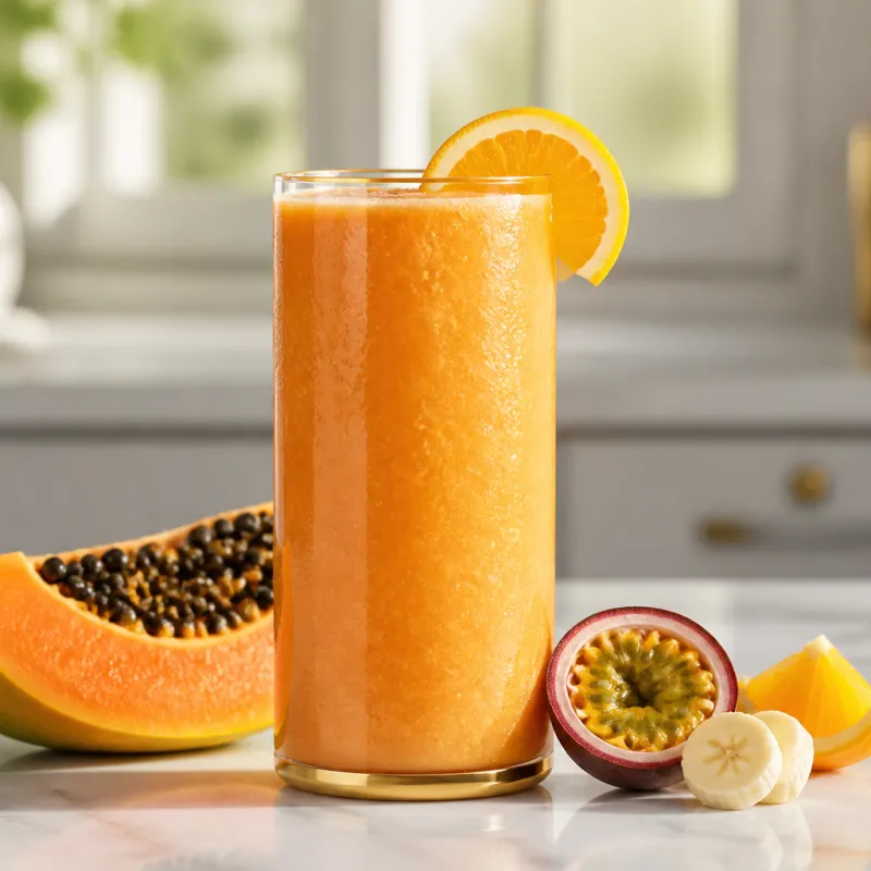 Smoothie de papaya y naranja con maracuyá