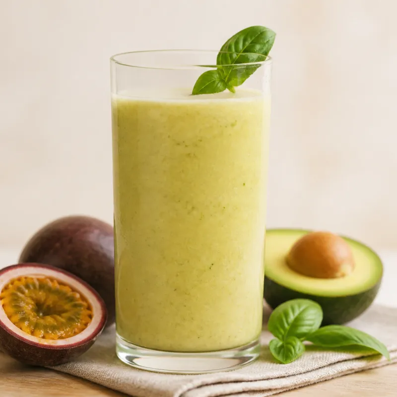 Smoothie de maracuyá y albahaca con leche de coco