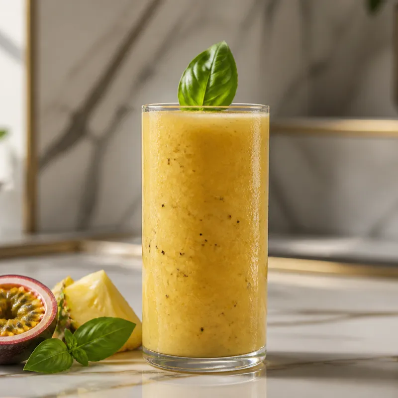 Smoothie de maracuyá y albahaca con piña
