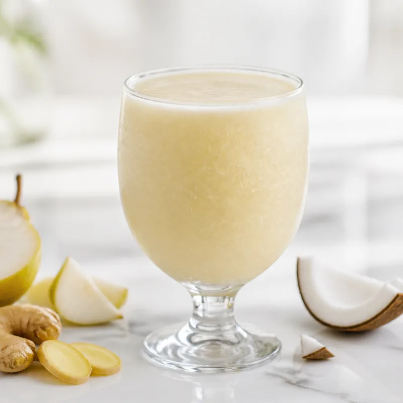 Smoothie de pera y jengibre con aceite de coco